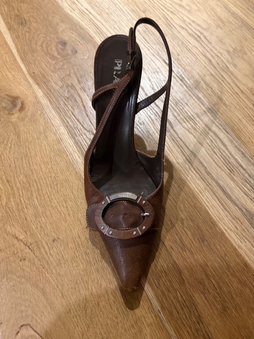 Brown Prada sling back heels with metal detail size 38 - Picture 5 of 6